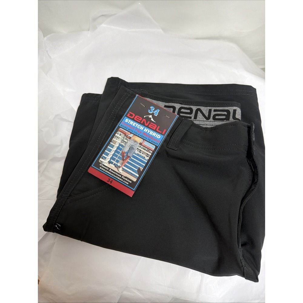 Denali Flat Front Black Shorts with Relaxed Hybrid Flex Fit 34 Stretch New NWT